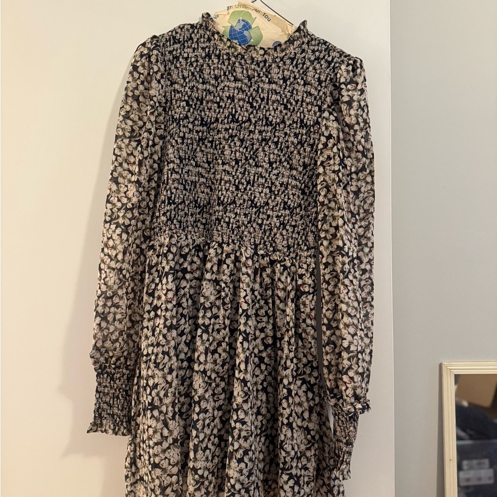 Lulu's Navy Floral Ruffle Dress
